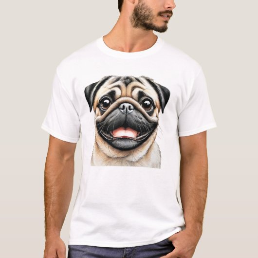 パグの幸せな顔の犬 Tシャツ (正面)