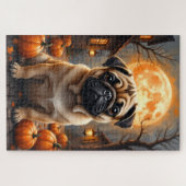 パグの幽霊の村 ハロウィンの肖像画アート ジグソーパズル (横)