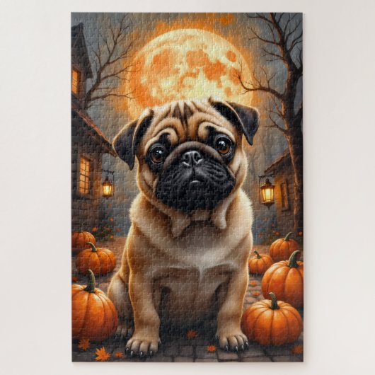 パグの幽霊の村 ハロウィンの肖像画アート ジグソーパズル (縦)