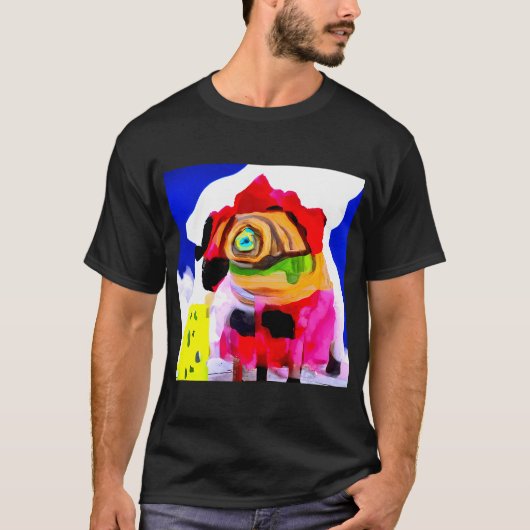 パグの抽象芸術 カラフル パグ アート 水彩 パグ Tシャツ (正面)
