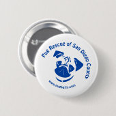 パグの救助のSan Diego郡のロゴ-青 缶バッジ (正面&裏面)