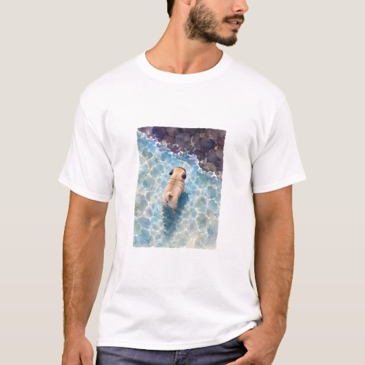 パグの水彩画肖像画 Tシャツ (正面)