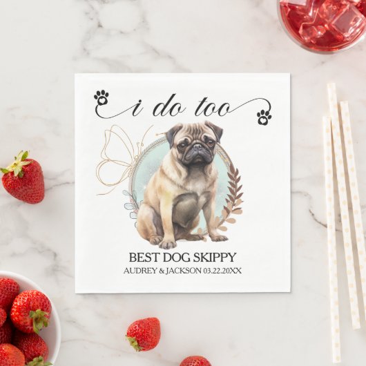 パグの犬の結婚式のナプキンに犬の写真 スタンダードランチョンナプキン (インサイチュ)