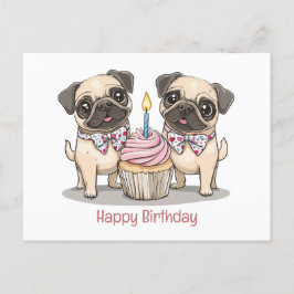 パグの犬の誕生日ケーキ ポストカード