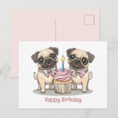 パグの犬の誕生日ケーキ ポストカード (正面/裏面)