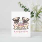 パグの犬の誕生日ケーキ ポストカード (スタンド正面)