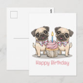 パグの犬の誕生日ケーキ ポストカード (正面/裏面)