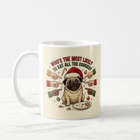パグの犬の面白いクリスマスマグ コーヒーマグカップ (左)