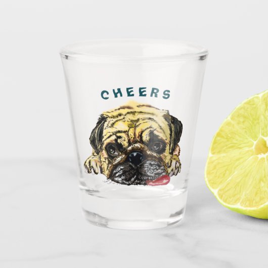 パグの犬の面白いショットグラス - 乾杯 ショットグラス (正面)