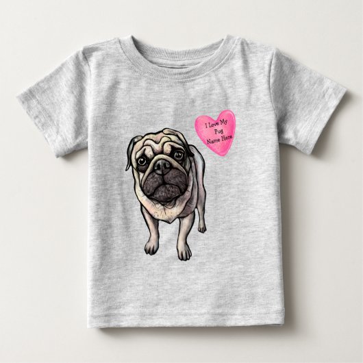 パグの犬を愛するカスタムデザイン ベビーTシャツ (正面)