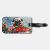 パグの犬ソリに乗って雪を降らせて クリスマス ラゲッジタグ (裏面横)