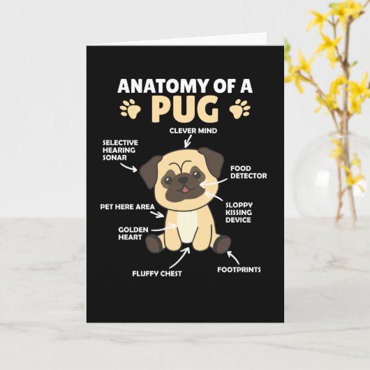 パグの甘い犬の子犬の解剖学おもしろい カード (黄色い花)