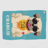 パグの生命名前をカスタムする及び色のゴルフタオル ゴルフタオル (横)