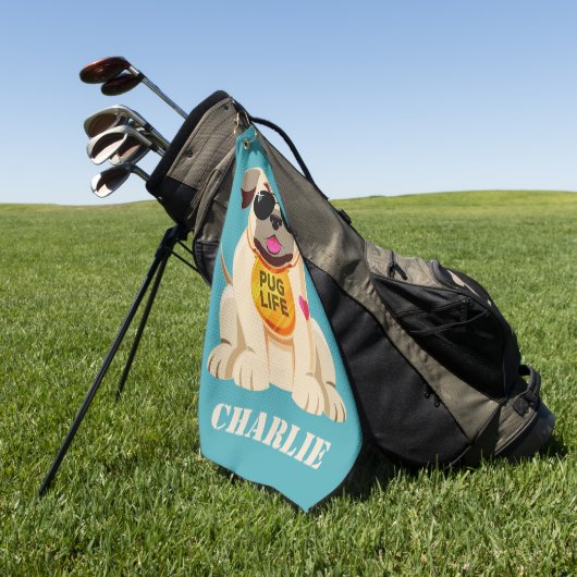 パグの生命名前をカスタムする及び色のゴルフタオル ゴルフタオル (グリーン)