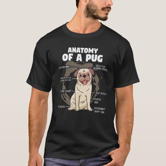 パグの種類の犬のペット犬の犬のパンの解剖学 Tシャツ (正面)