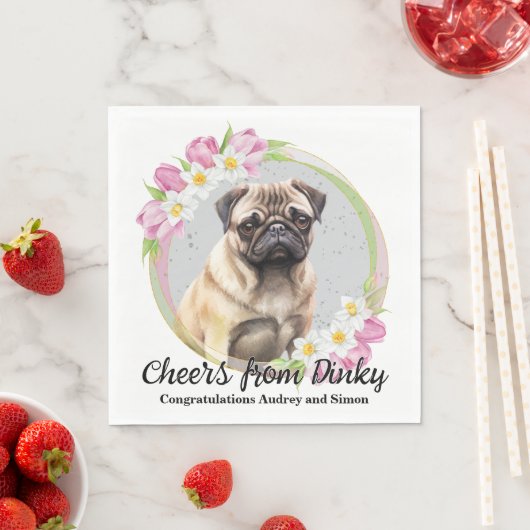 パグの結婚式のナプキンに犬の写真 スタンダードランチョンナプキン (インサイチュ)