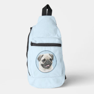 パグの絵 ファウン シルバー かわいい オリジナル ペット 犬 アート スリングバッグ