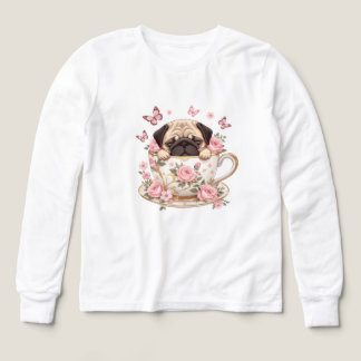 パグの花畑の夢 キッズTシャツ – かわいい花柄のパグ