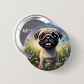パグの花 缶バッジ (正面&裏面)
