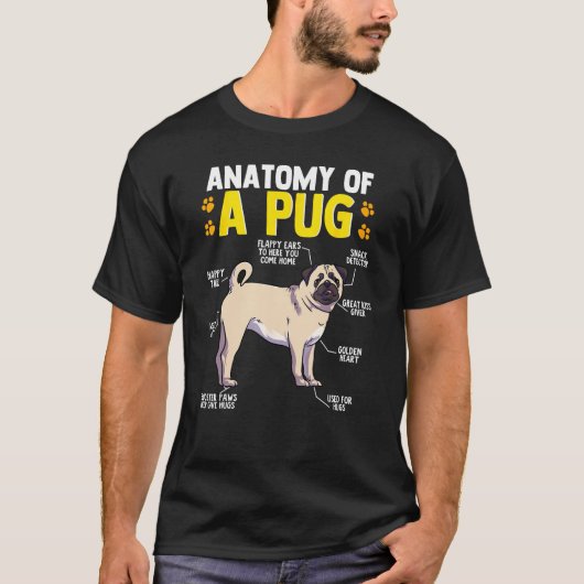 パグの解剖図付きパグ好きのための面白いギフト Tシャツ (正面)