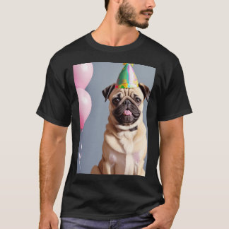 パグの赤ちゃんのバースデーパーティー パーティーハ Tシャツ