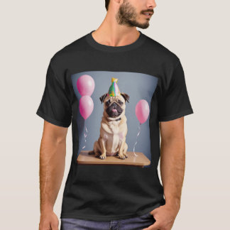パグの赤ちゃんのバースデーパーティー パーティーハ Tシャツ