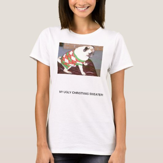 パグの醜いクリスマスのセーター Tシャツ (正面)