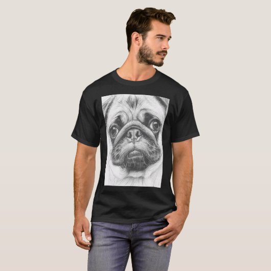 パグの鉛筆デッサン Tシャツ (正面フル)
