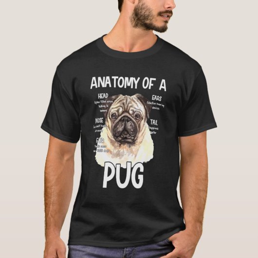パグの頭の騒音耳の解剖学 Tシャツ (正面)