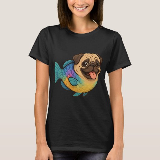 パグの顔の面白いオウム魚 Tシャツ (正面)
