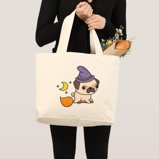 パグの魔女トートバッグ ラージトートバッグ (正面(商品))