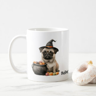 パグの魔女ハロウィン犬 オーダーメイド コーヒーマグカップ