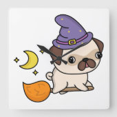 パグの魔女 壁掛け時計 スクエア壁時計 (正面)