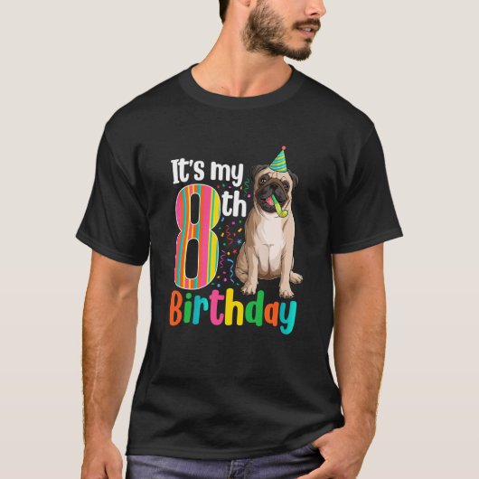 パグの8歳の誕生日パーティー パグ生誕8周年 Tシャツ (正面)
