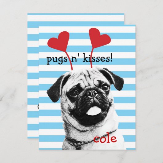 パグのnはバレンタインカードに接吻します シーズンカード (正面/裏面)