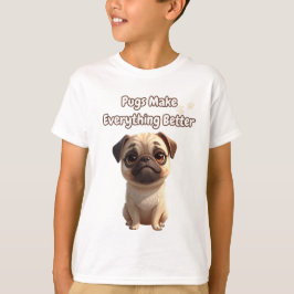 パグはすべてをより良くする - かわいいパグの名言デザイン Tシャツ