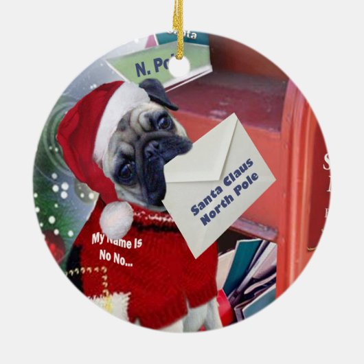 パグはサンタのオーナメントを調べます セラミックオーナメント (裏面)