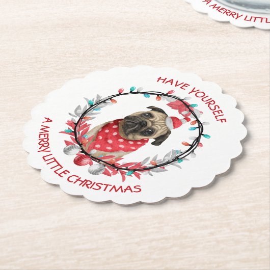 パグは自分に小さなメリークリスマスを持っている ペーパーコースター (アングル)