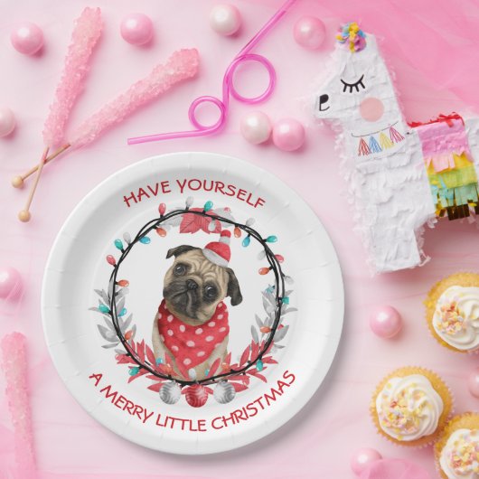パグは自分に小さなメリークリスマスを持っている ペーパープレート (パーティー)