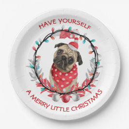 パグは自分に小さなメリークリスマスを持っている ペーパープレート