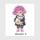 パグを抱きしめる愛らしい少女 シール (シート)