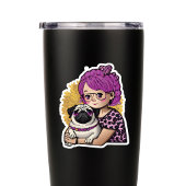 パグを抱くピンクの髪の少女 シール