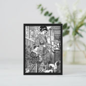 パグを持つヴィンテージの日本のな女性 ポストカード (スタンド正面)