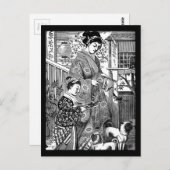 パグを持つヴィンテージの日本のな女性 ポストカード (正面/裏面)