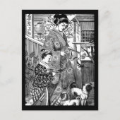 パグを持つヴィンテージの日本のな女性 ポストカード (正面)