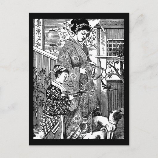 パグを持つヴィンテージの日本のな女性 ポストカード (正面)