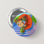 パグを持つ中国の女の子 缶バッジ (正面&裏面)