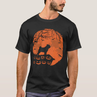 パグアンドムーンハロウィーンおもしろい犬恋人ギフトガール Tシャツ