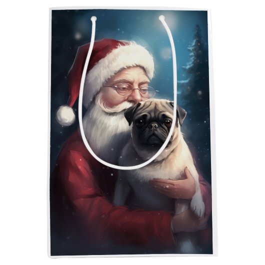 パグウィズサンタクロースフェスティバルクリスマス ミディアムペーパーバッグ (正面)