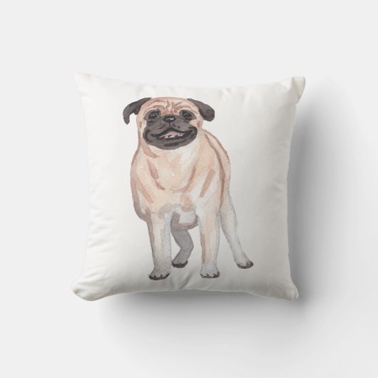 パグウォーターカラー絵画アート クッション (正面)